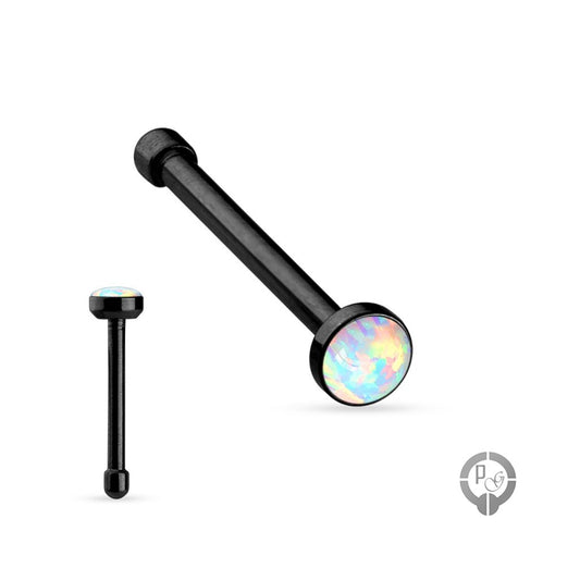 piercing de nariz negro con opal blanca