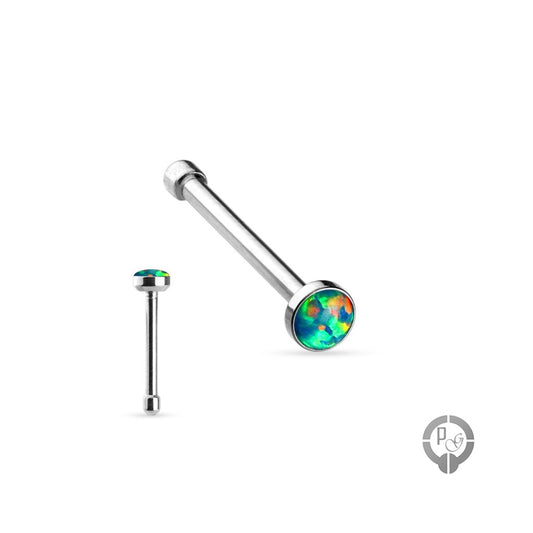 piercing punto de nariz con opal verde
