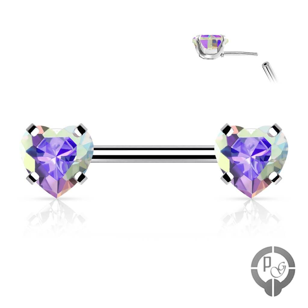 piercing de pezon con corazones iridiscentes