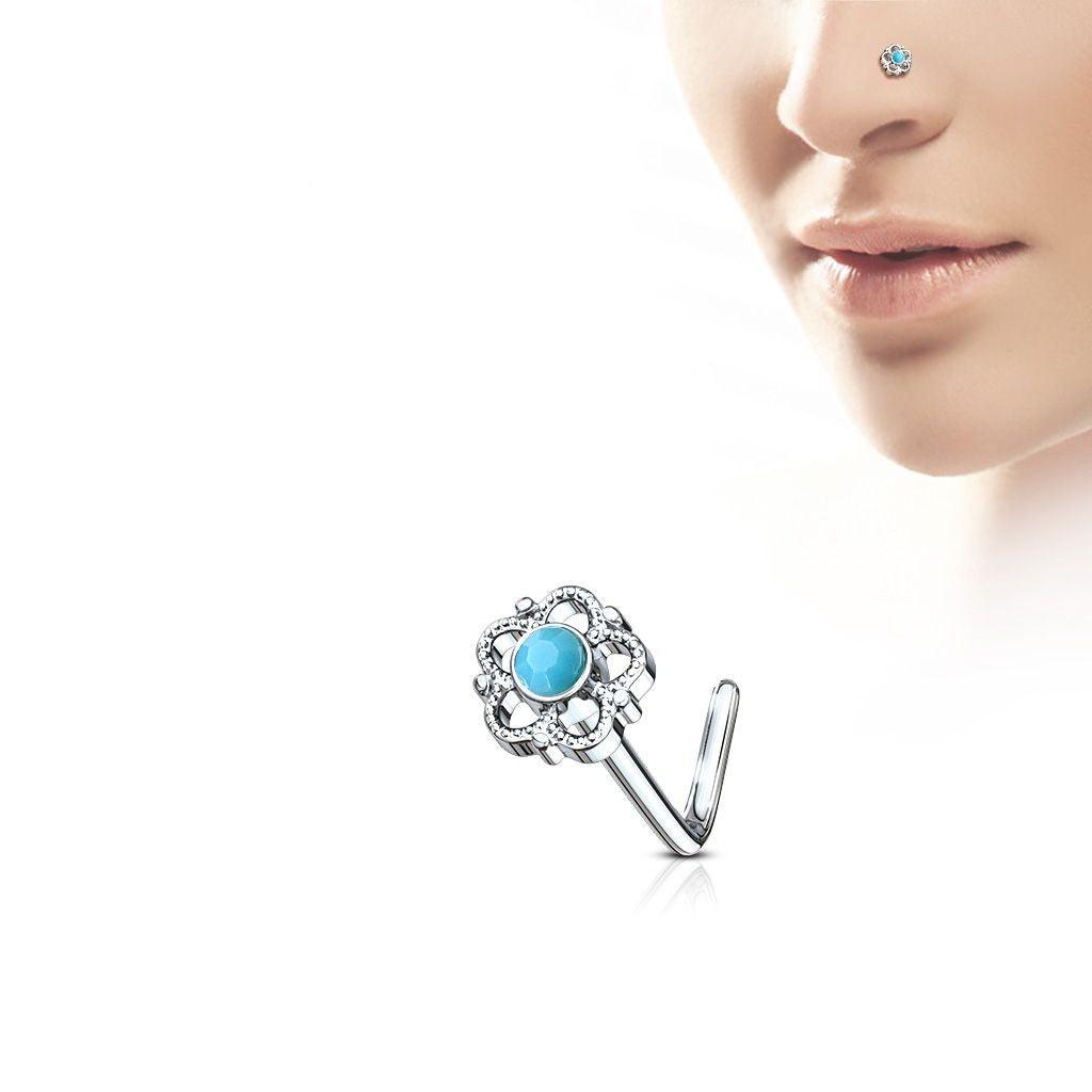 Stud L - Flor Piedra Turquesa