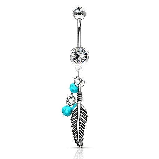 Piercing Ombligo - Pluma Turquesa