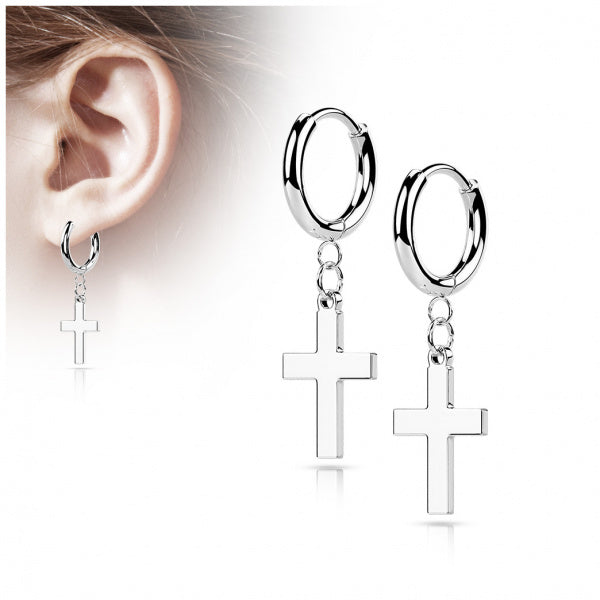 aretes con cruz colgante