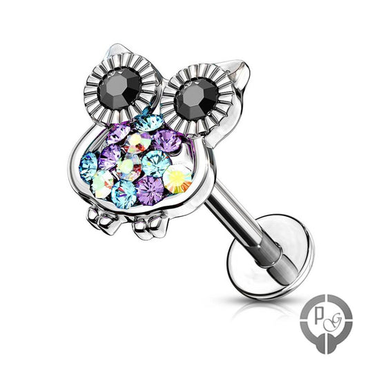 piercing labret con diseño de buho
