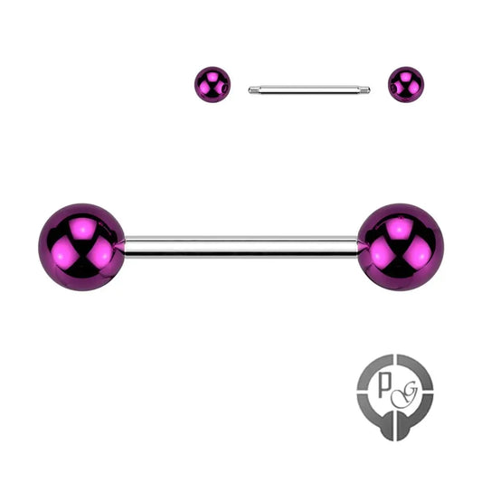 piercing para la lengua con bolas moradas