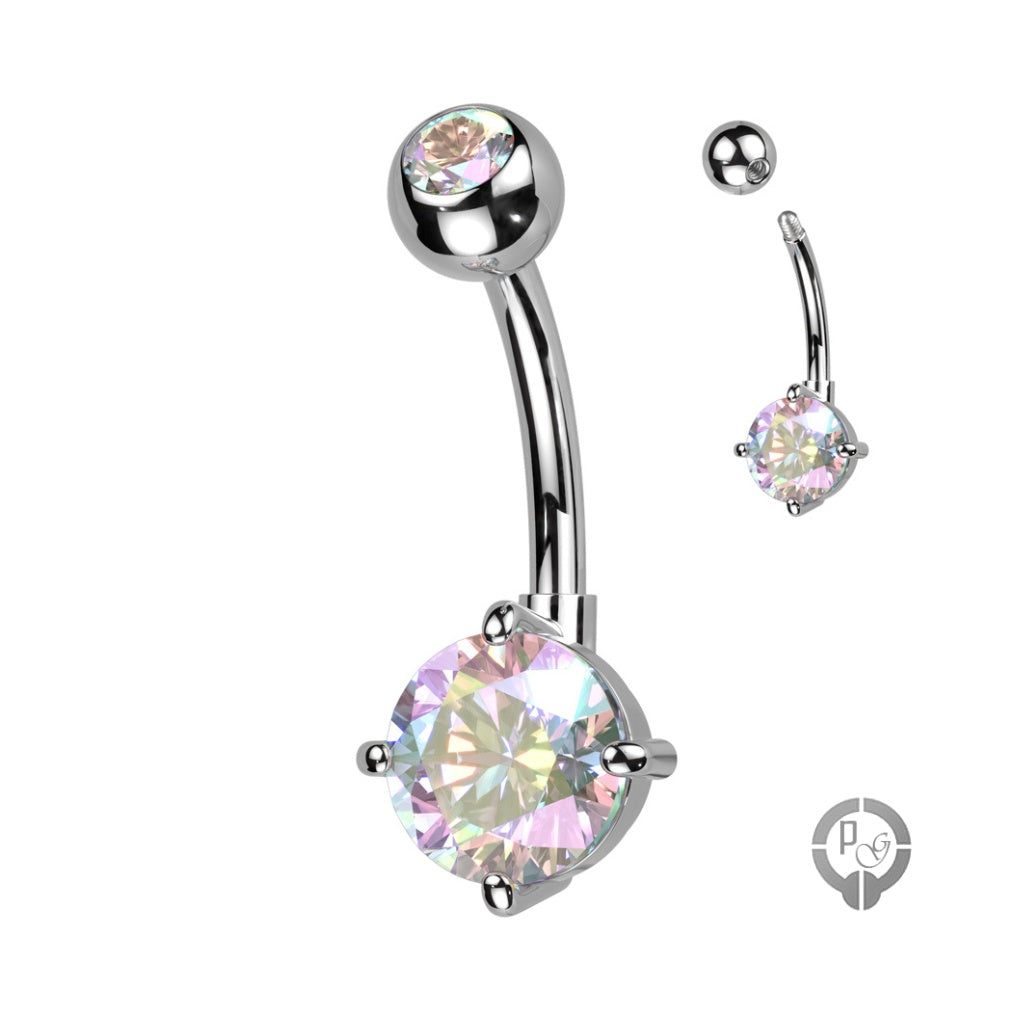 piercing de ombligo con brillante multicolor