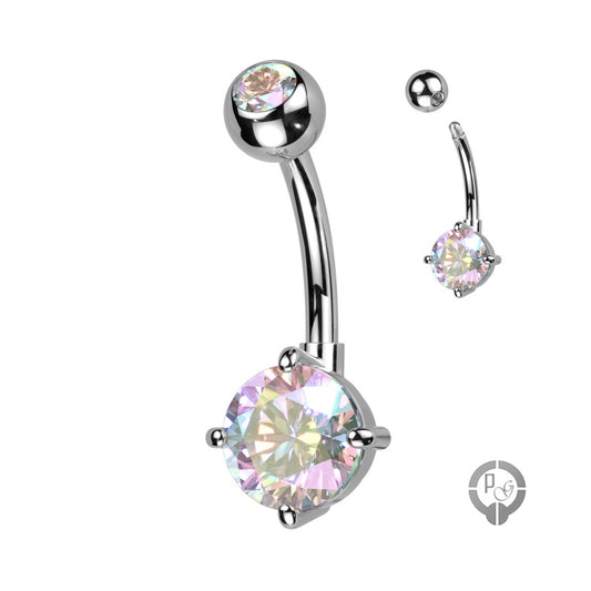 piercing de ombligo con brillante multicolor