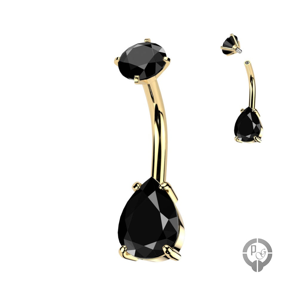 piercing dorado de ombligo con cristales negros
