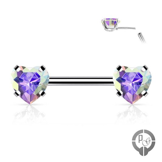 piercing de pezon con corazones iridiscentes